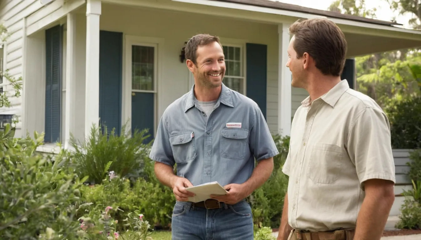 A friendly provider talking with a homeowner at the front door of a Brooklyn Park home